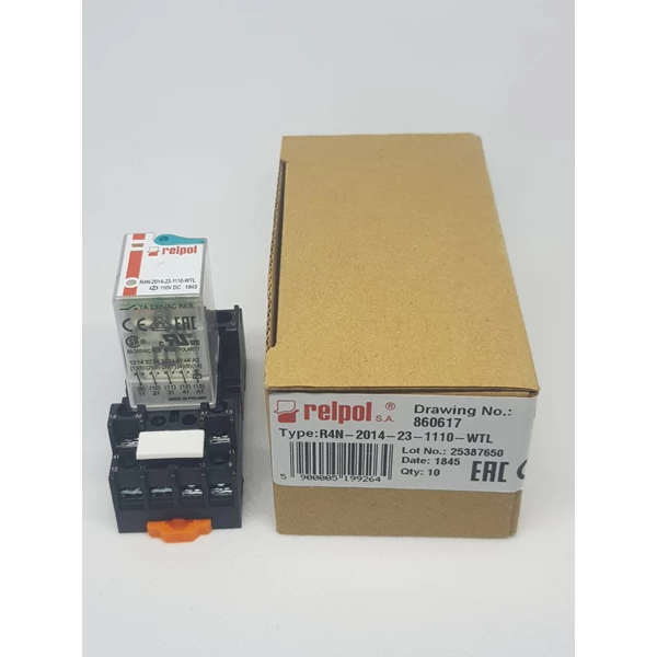 RELPOL R4N-2014-23-1110-WTL 110VDC  Plug In Power Relay